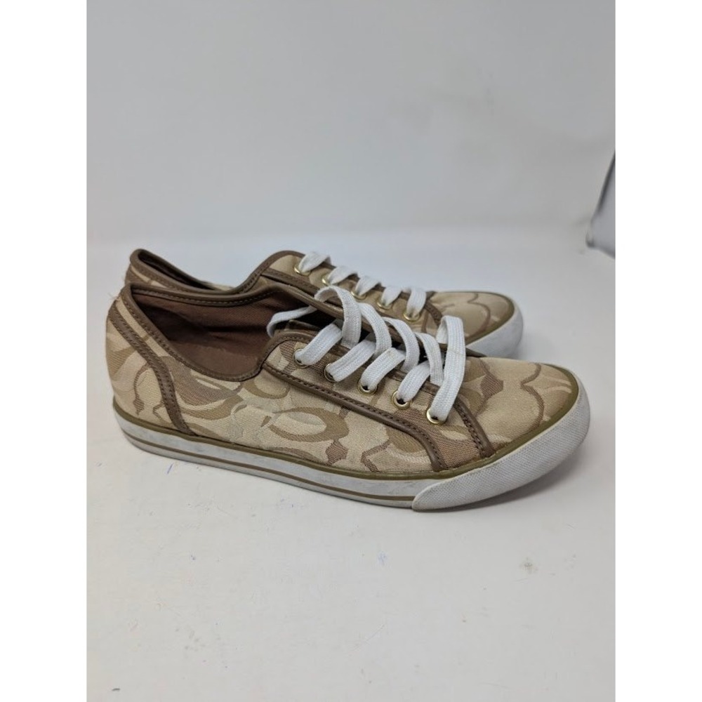 Coach Dee Signature Canvas Low Top Lace Up Sneakers Khaki Brown Women's 8